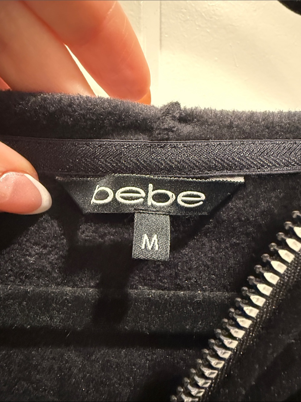 bebe Black Velour Zip-Up Hoodie with Striped Trim - Picture 2 of 7